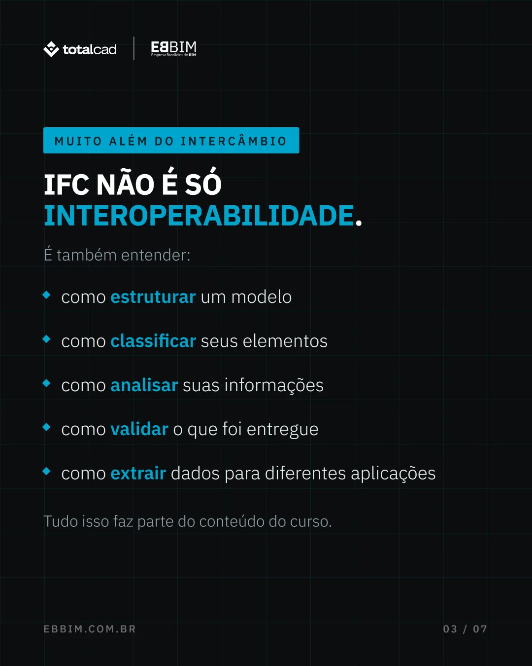 EBBIM — carrossel Curso IFC: O IFC não termina no botão exportar