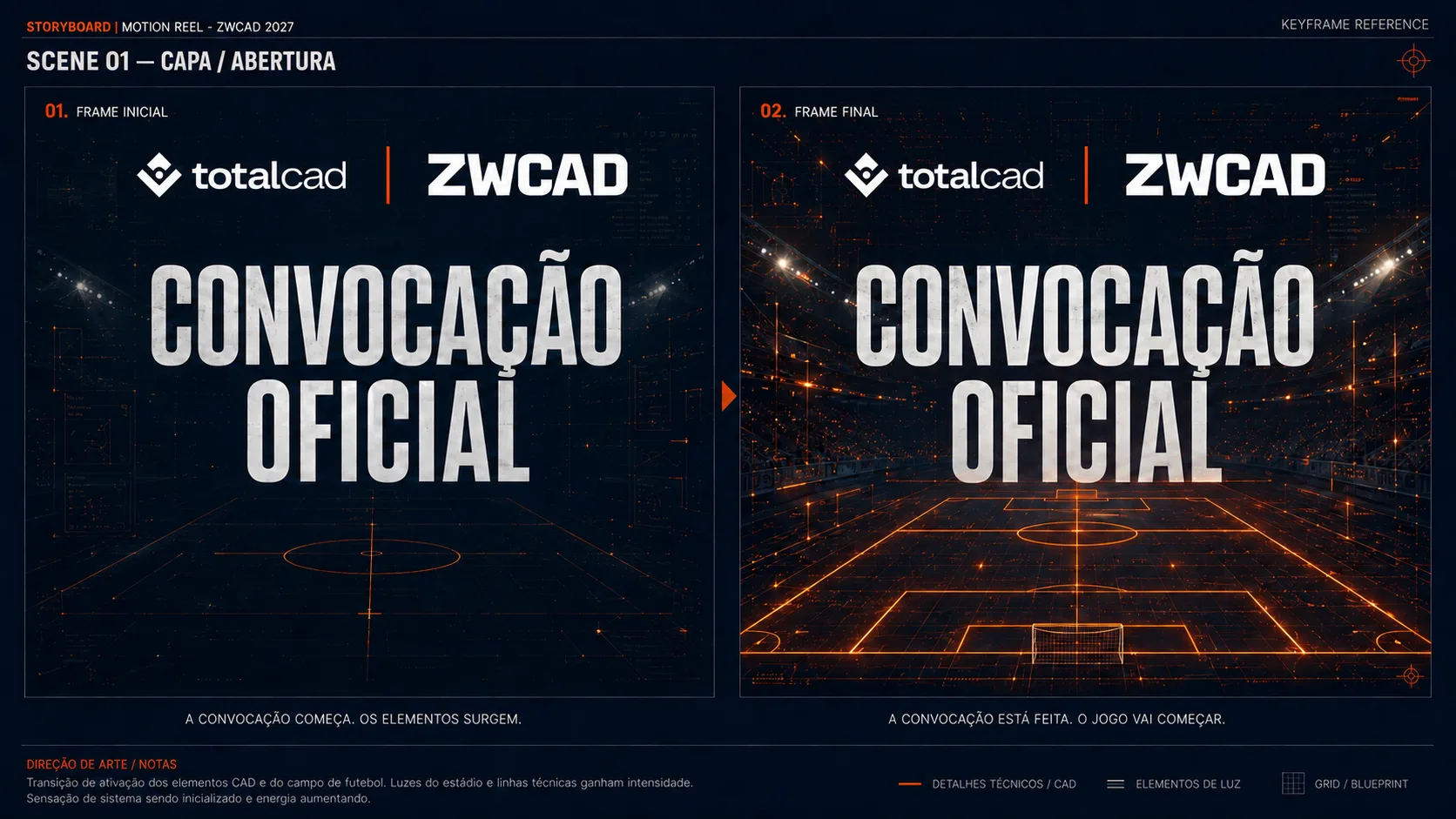 ZWCAD Convocação — board de storyboard e direção de arte